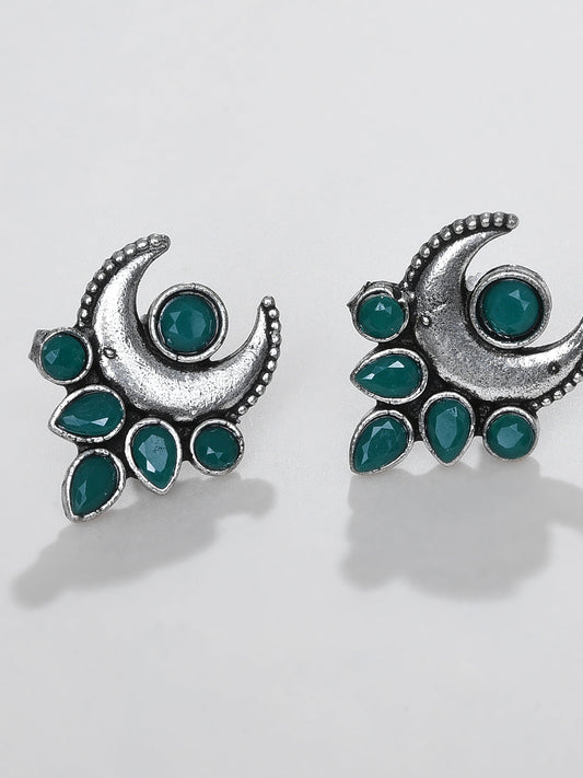 SILVER HALF MOON STUD EARRING