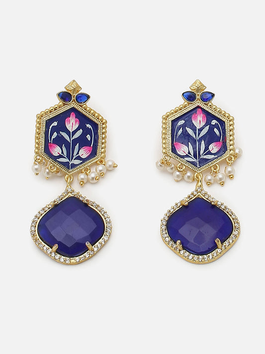 DESIGNER BLACK & BLUE TRENDY GOLD PLATED DROP EARRINGS FOR WOMEN & GIRLS