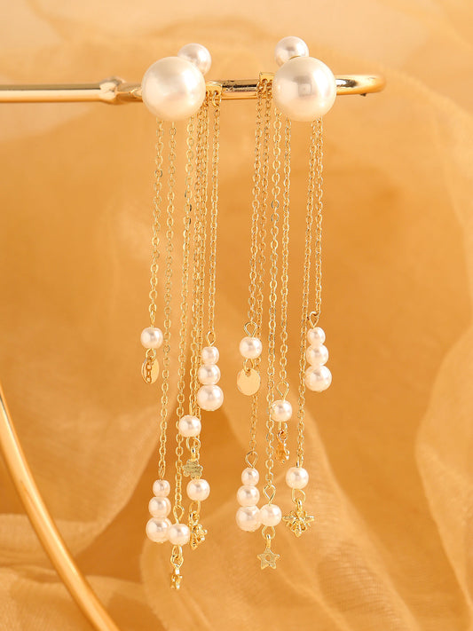 GOLD PLATED PARTY PEARLS DROP EARRING FOR WOMEN