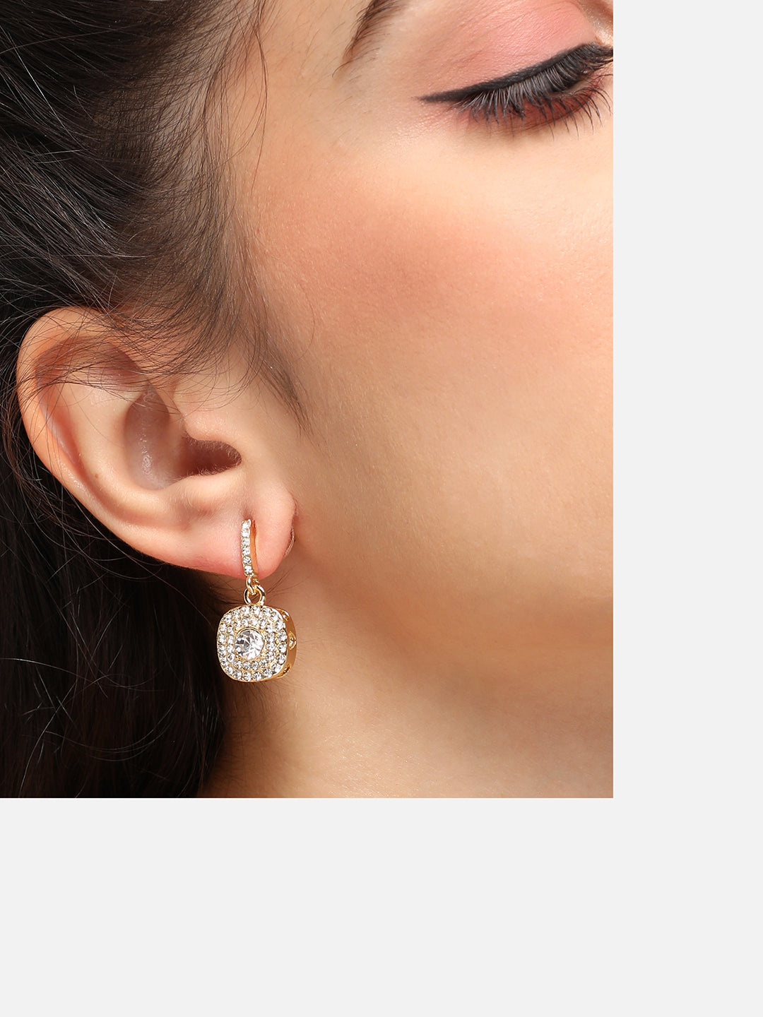 GOLD PLATED PARTY DESIGNER STONE DROP EARRING FOR WOMEN