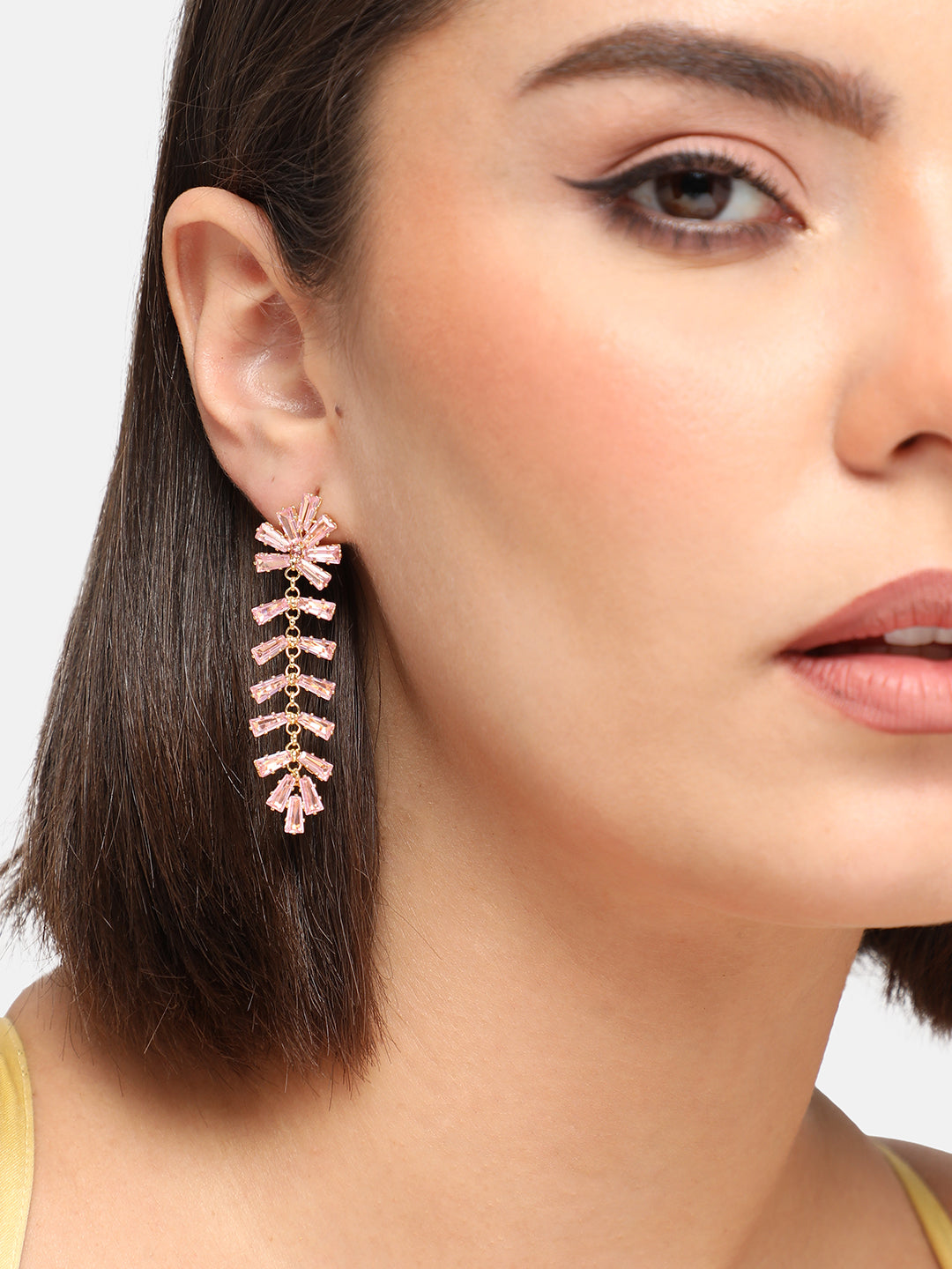 GOLD PLATED PARTY DESIGNER STONE DROP EARRING FOR WOMEN