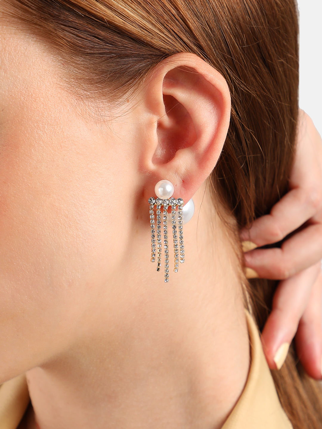 GOLD PLATED PARTY PEARLS DROP EARRING FOR WOMEN