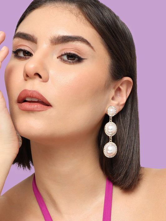 GOLD PLATED PARTY PEARLS DROP EARRING FOR WOMEN