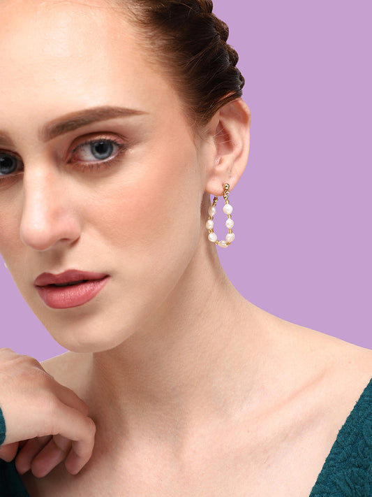 GOLD PLATED PARTY PEARLS DROP EARRING FOR WOMEN