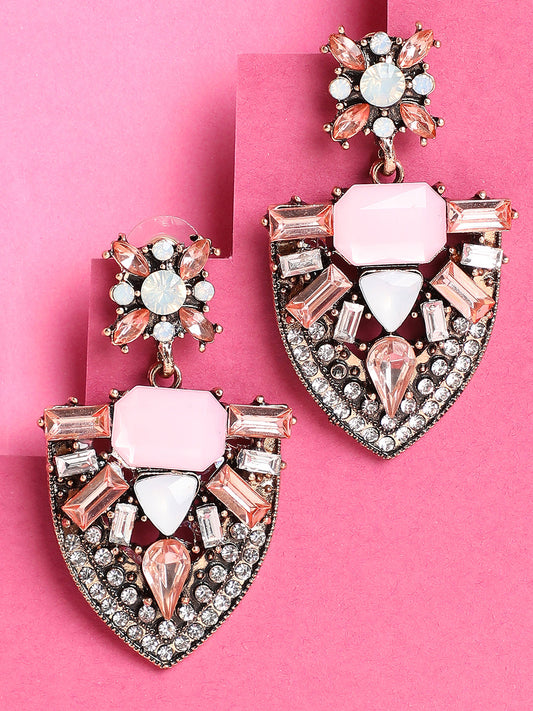 Multi Colour Stones Statement Drop Earrings