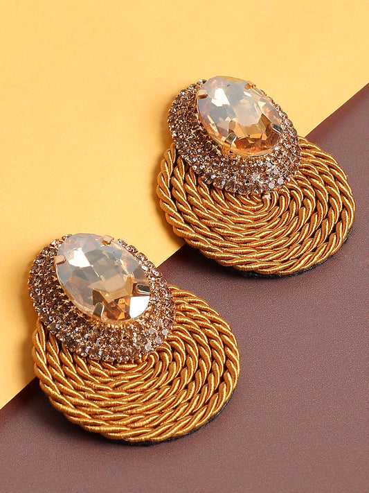 Gold Plated Stone Studed Drop Earrings