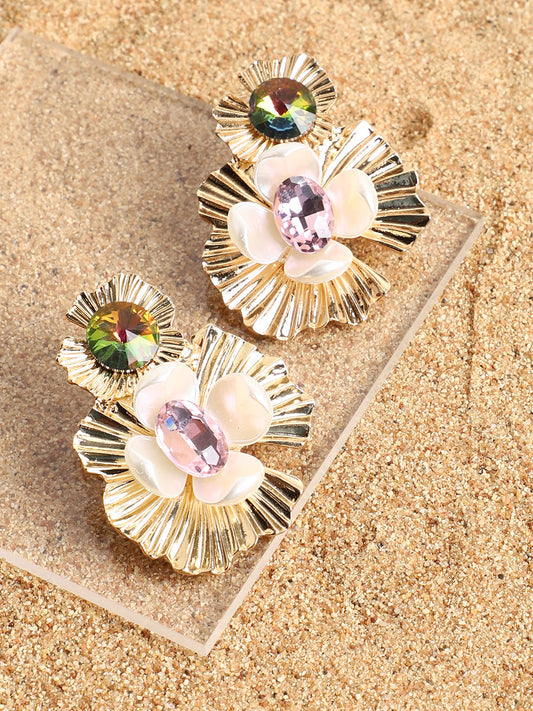 Gold Plated Floral Drop Earrings