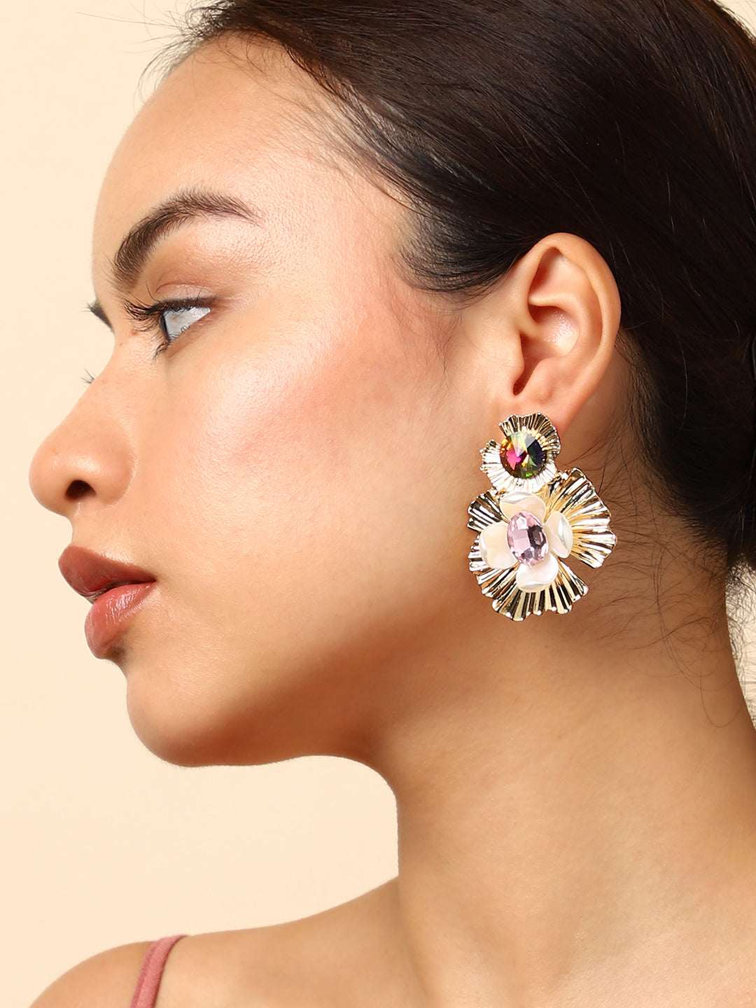 Gold Plated Floral Drop Earrings