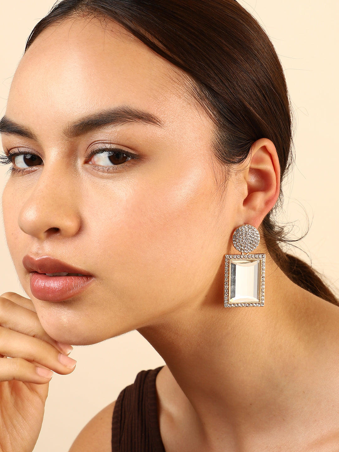 Gold Plated Rhinestones Drop Earrings