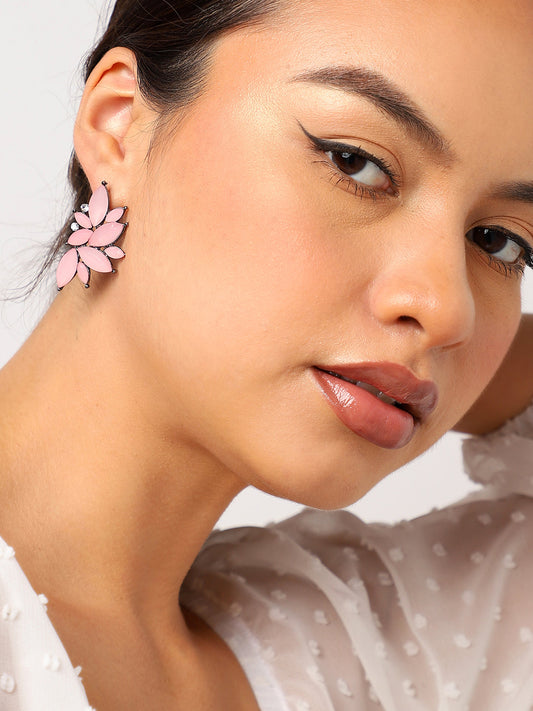 Pink Stone Flower Stud Earrings