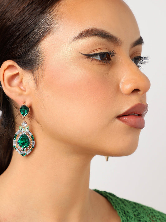 Green Rhinestones Drop Earrings
