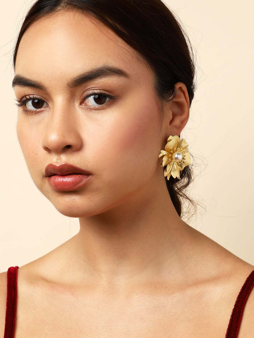 Yellow Flower Pearl Stud Earrings