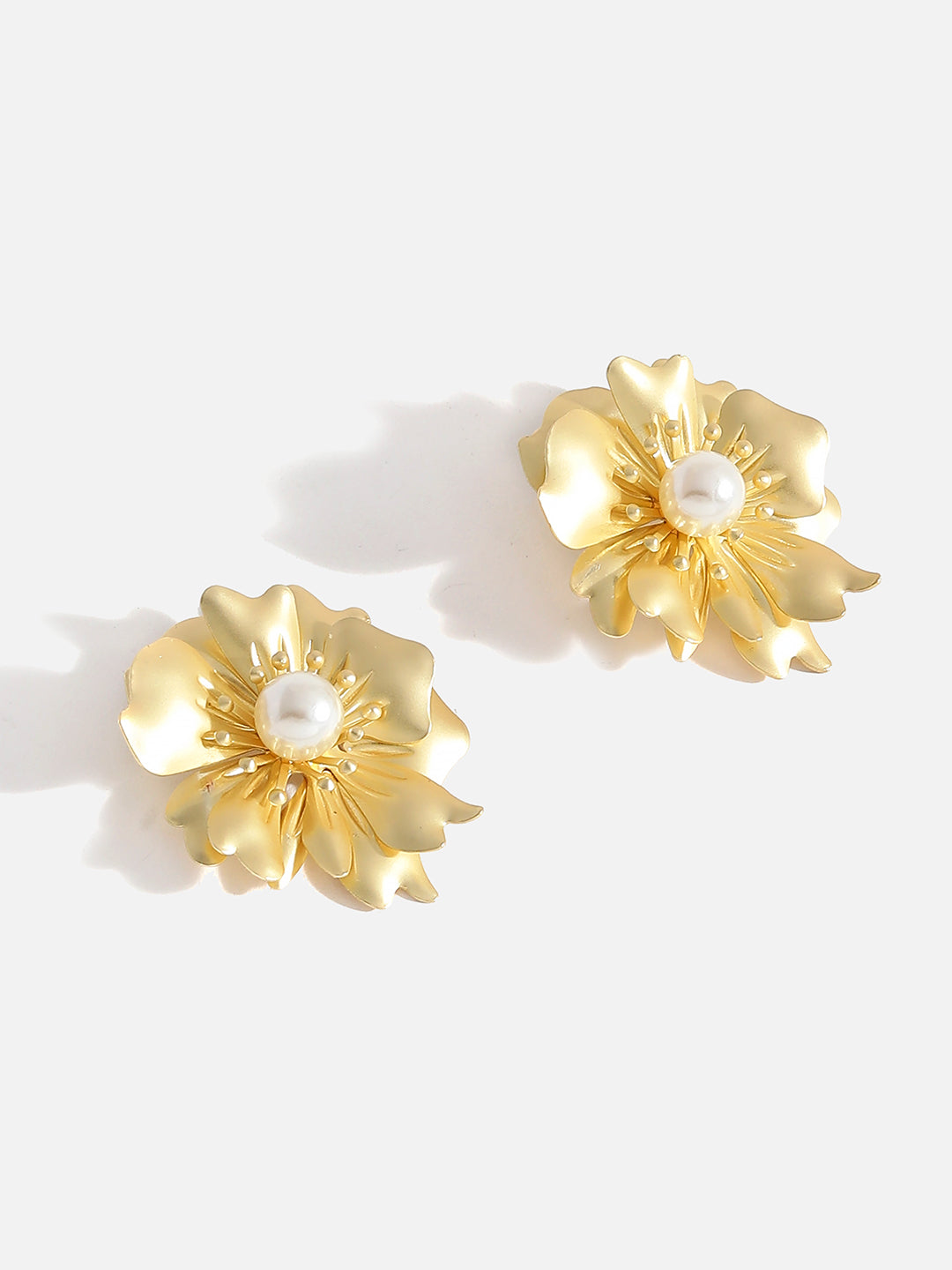 Yellow Flower Pearl Stud Earrings