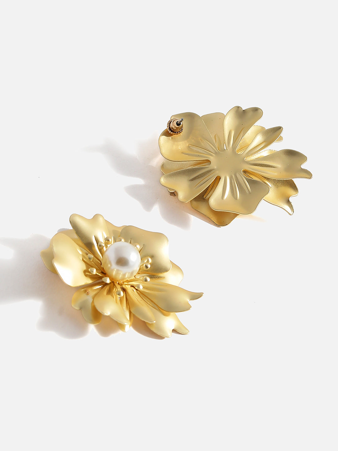Yellow Flower Pearl Stud Earrings