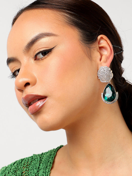 Green Stone Rhinestones Drop Earrings