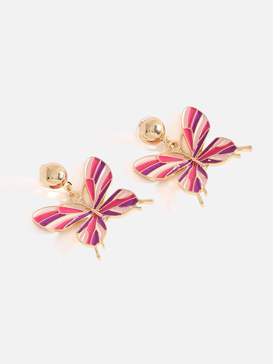 GOLD PLATED PINK BUTTERFLY SHAPED EARRINGS FOR WOMEN