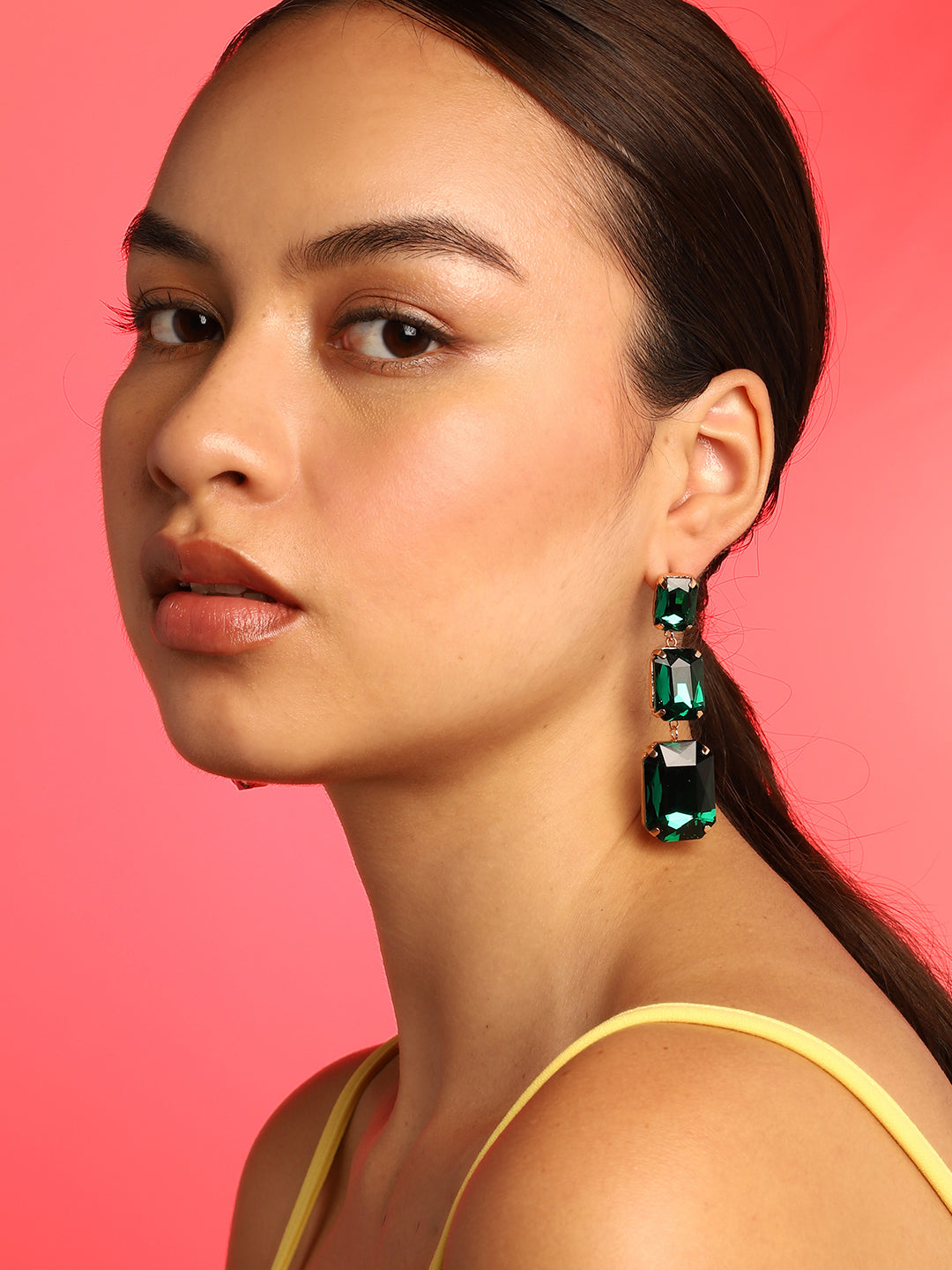 Green Stone Gold Plated Drop Earrings