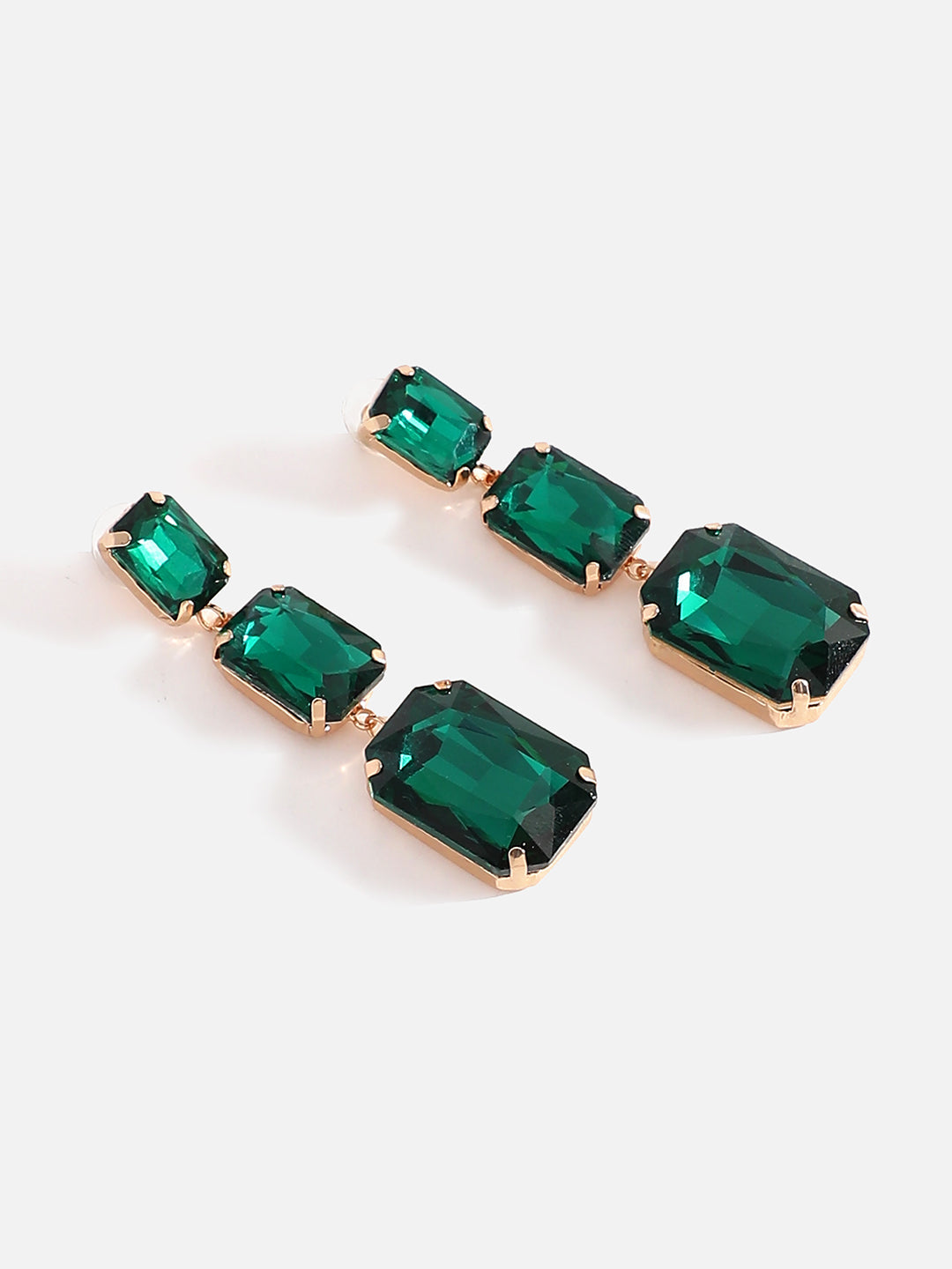 Green Stone Gold Plated Drop Earrings