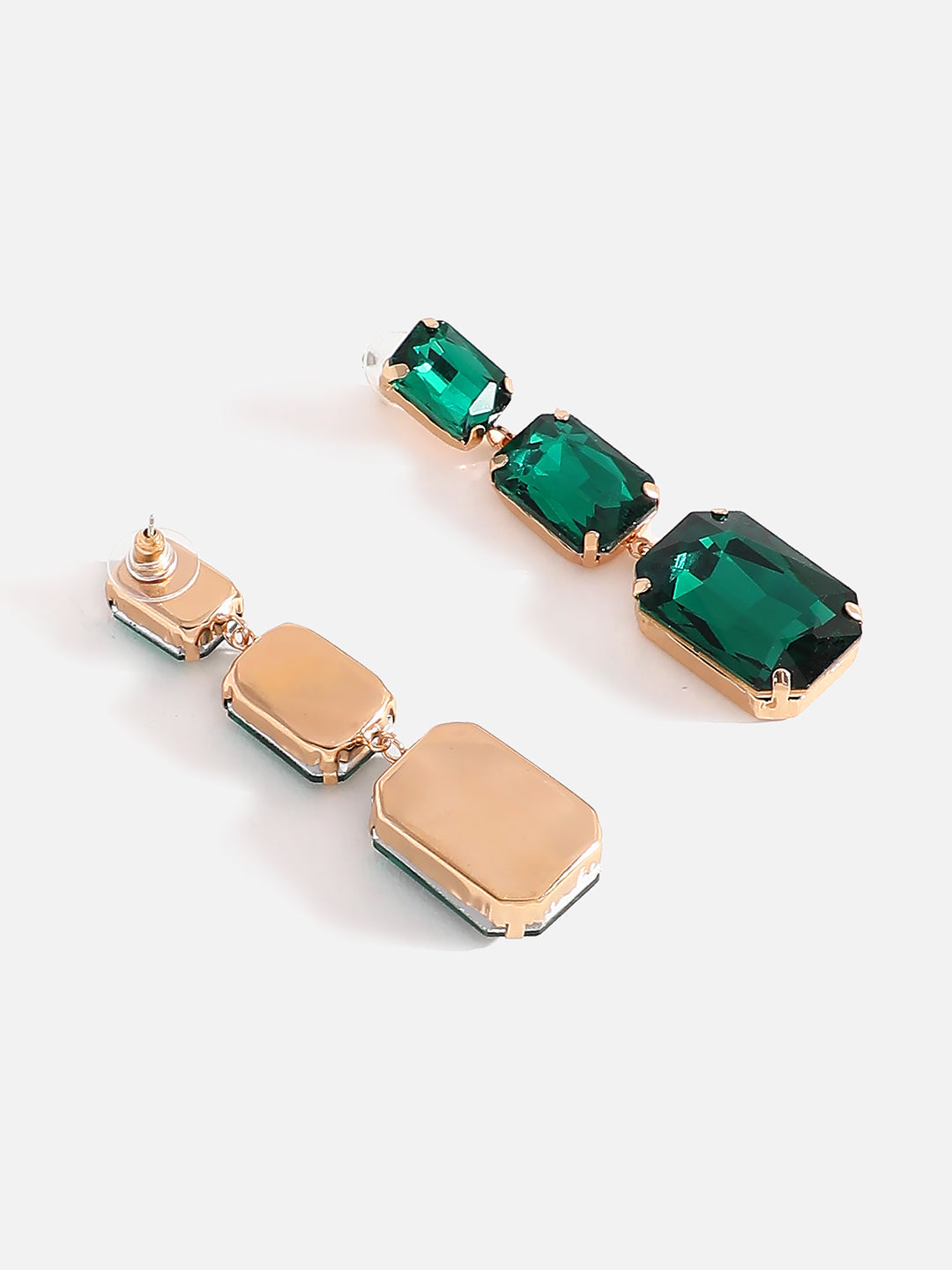 Green Stone Gold Plated Drop Earrings