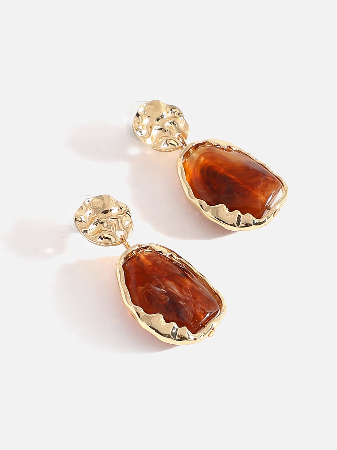 Brown Stone Gold Plated Drop Earrings