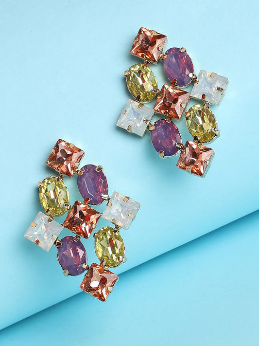 Multi Colour Stones Stud Earrings