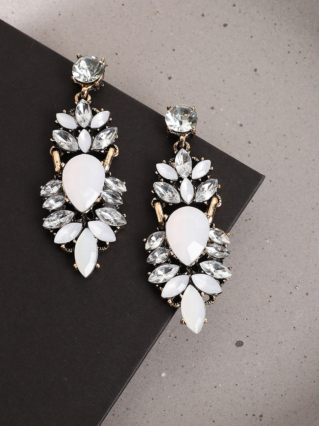Gold Plated White Stone Drop Earrings