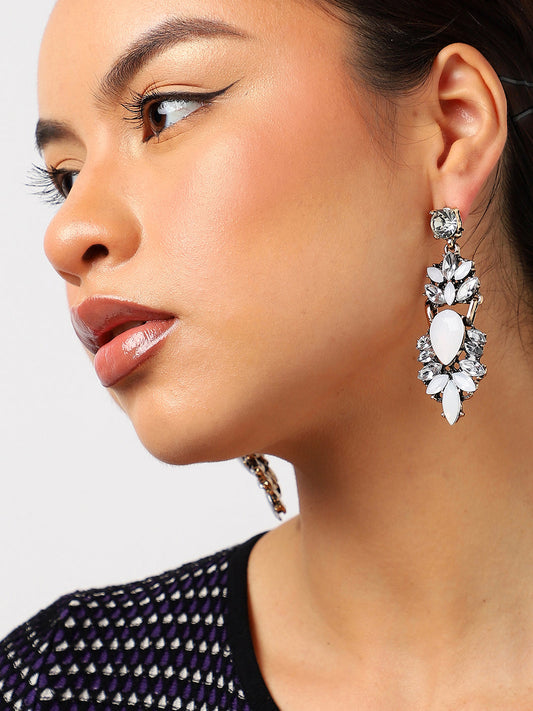 Gold Plated White Stone Drop Earrings
