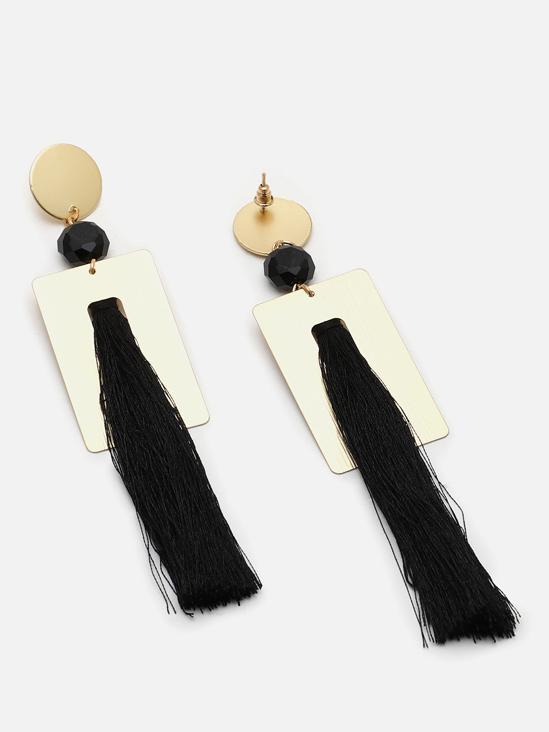 SOHI GOLD PLATED BLACK TASSLE EARRINGS