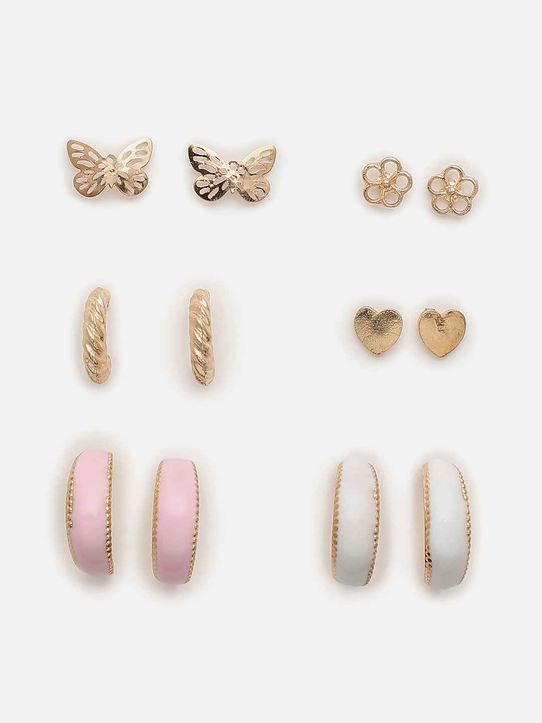 SOHI PINK AND GOLD PACK OF 6 HOOP & STUD EARRINGS
