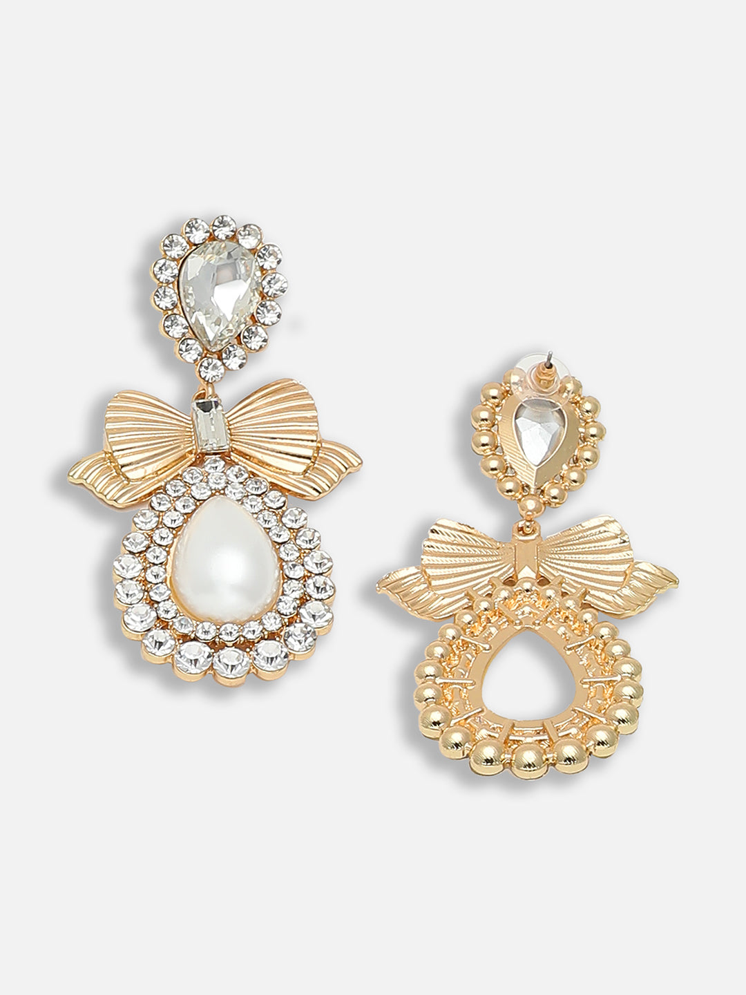 Gold Plated Party Designer Stone and Pearls Drop Earring For Women