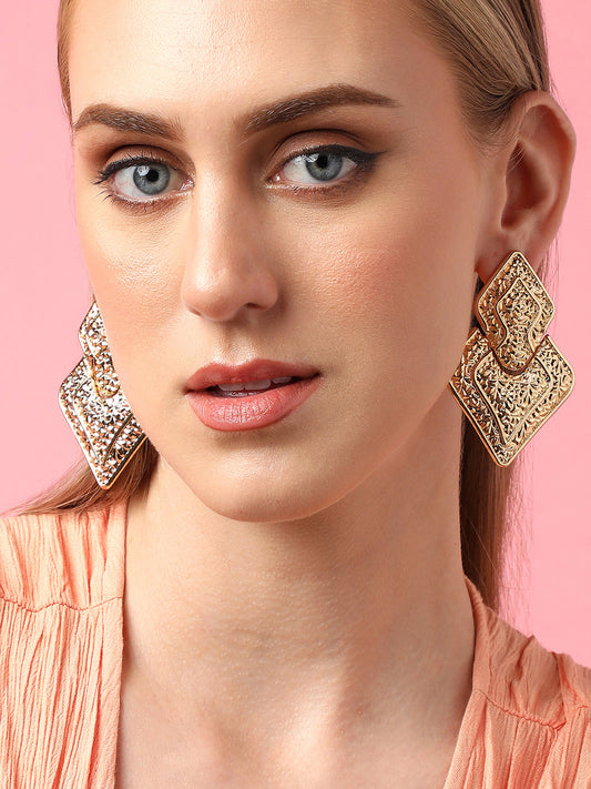 Gold Plated Party Designer Stone Drop Earring For Women
