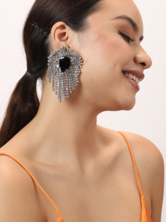 Silver Plated Party Designer Stone Drop Earring For Women