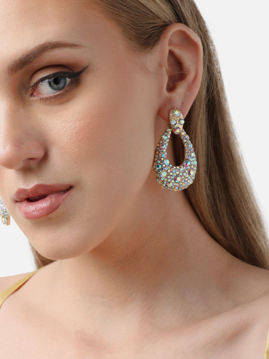 Gold Plated Party Designer Stone Drop Earring For Women
