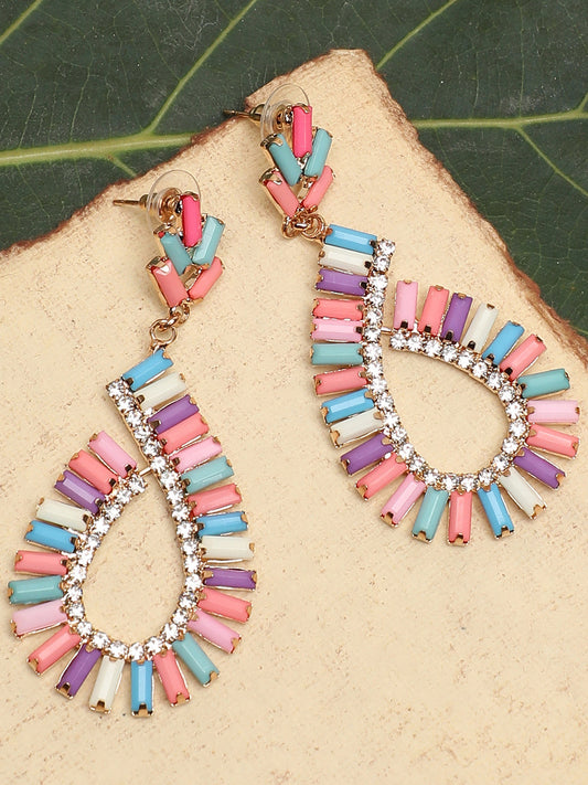 Gold Plated Party Designer Stone Drop Earring For Women