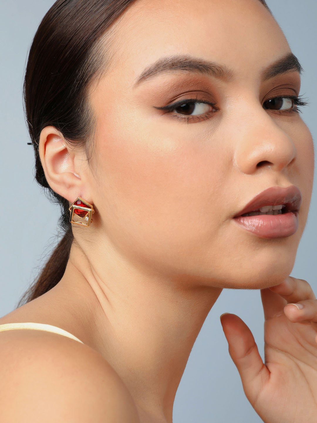 Gold Plated Party Designer Stone Stud For Women
