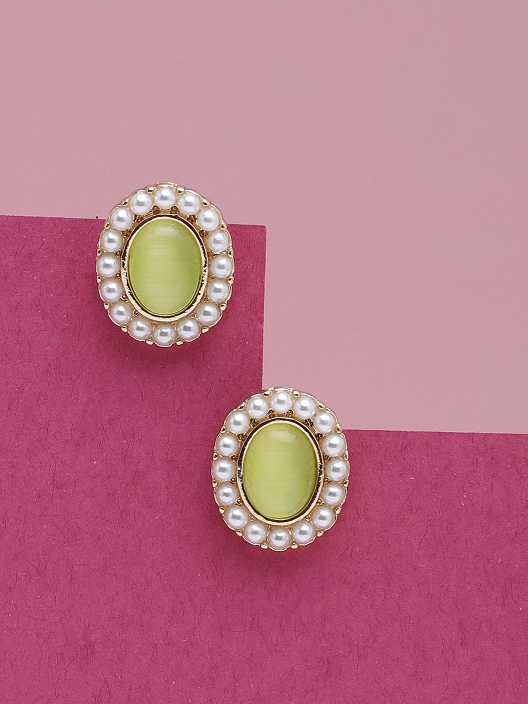Gold Plated Party Designer Stone and Pearls Stud For Women