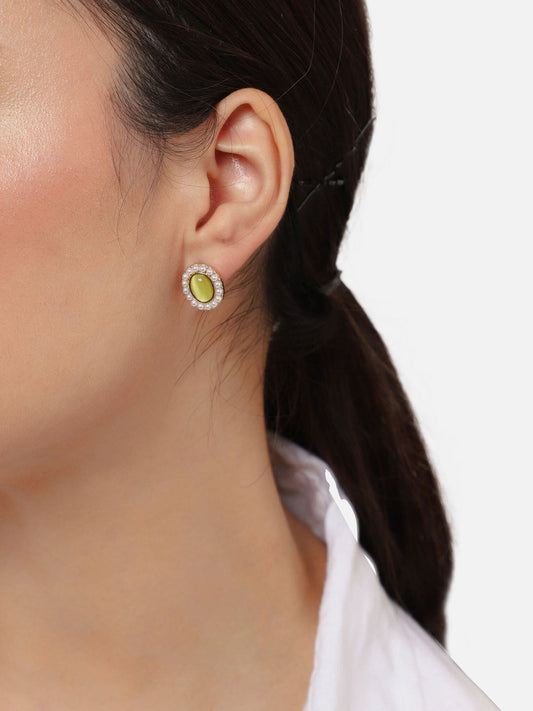 Gold Plated Party Designer Stone and Pearls Stud For Women