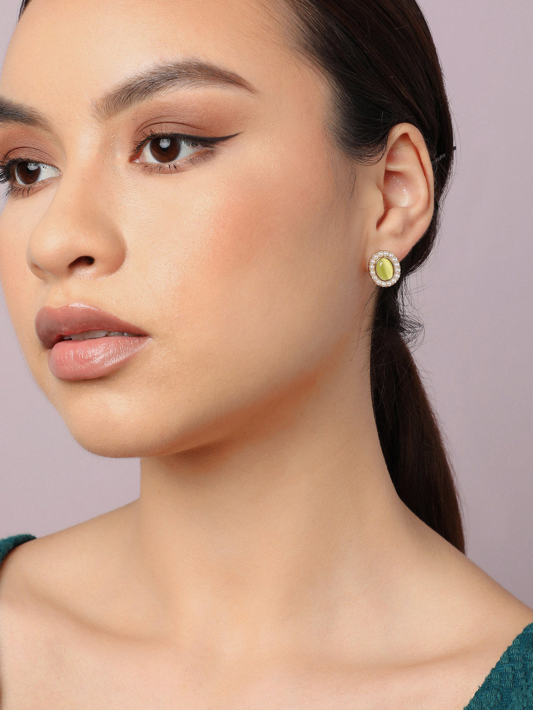 Gold Plated Party Designer Stone and Pearls Stud For Women