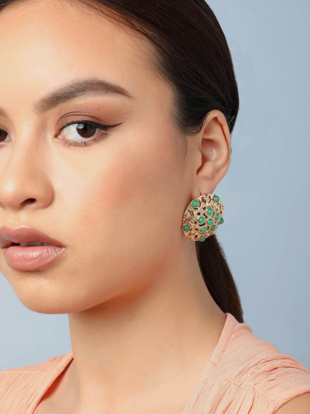 Gold Plated Party Designer Stone Stud For Women