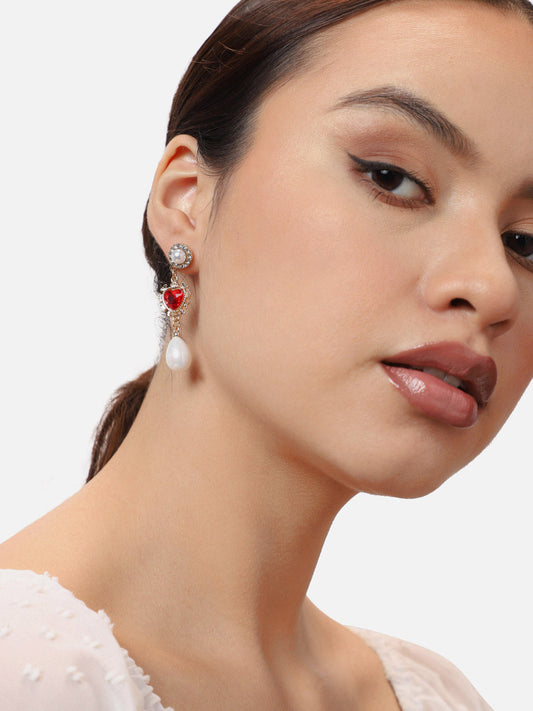 Gold Plated Party Designer Stone and Pearls Drop Earring For Women