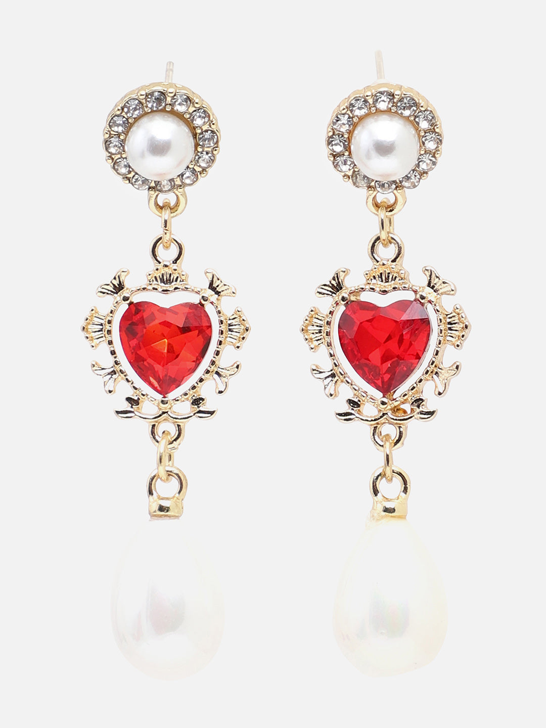 Gold Plated Party Designer Stone and Pearls Drop Earring For Women