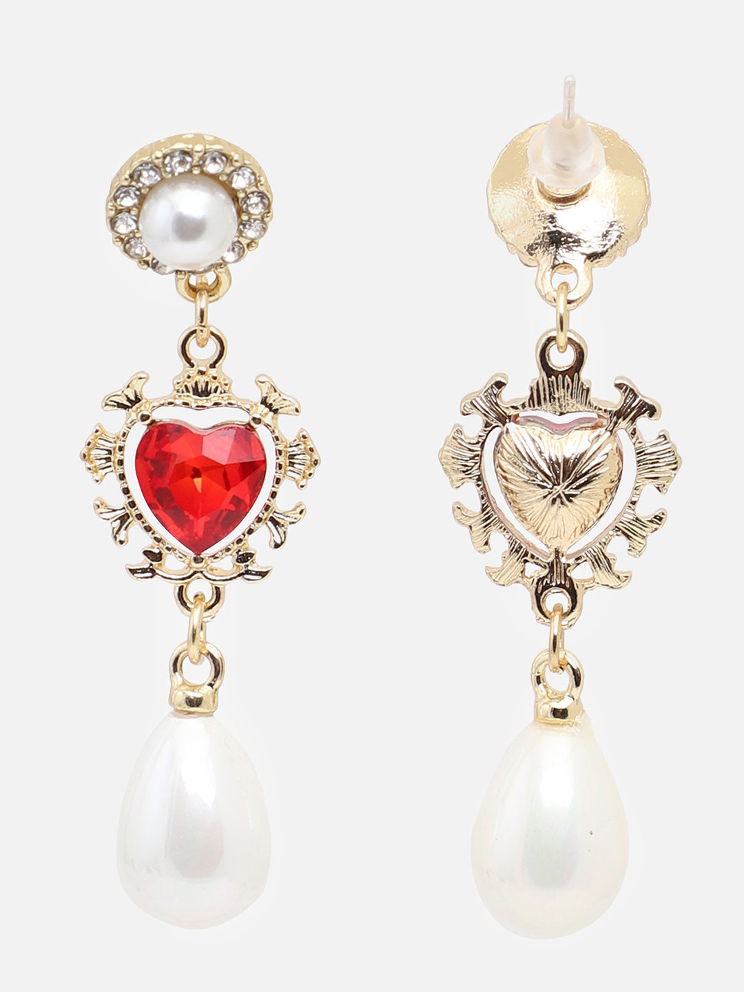 Gold Plated Party Designer Stone and Pearls Drop Earring For Women