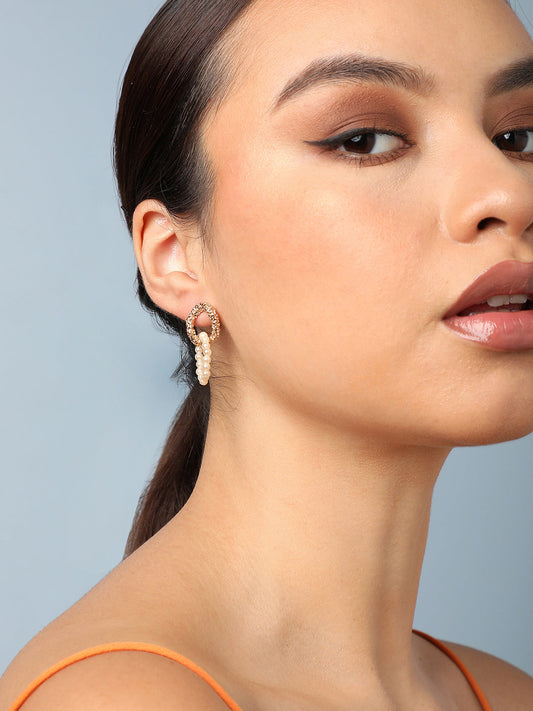 Gold Plated Party Designer Stone and Pearls Drop Earring For Women
