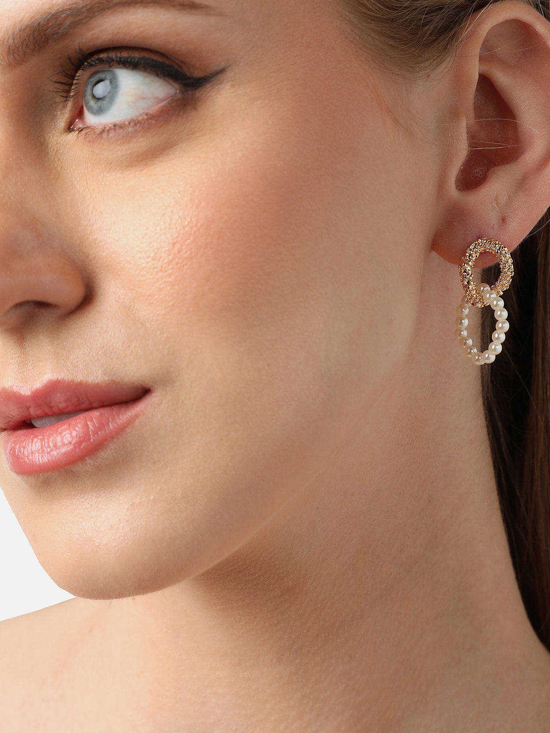 Gold Plated Party Designer Stone and Pearls Drop Earring For Women