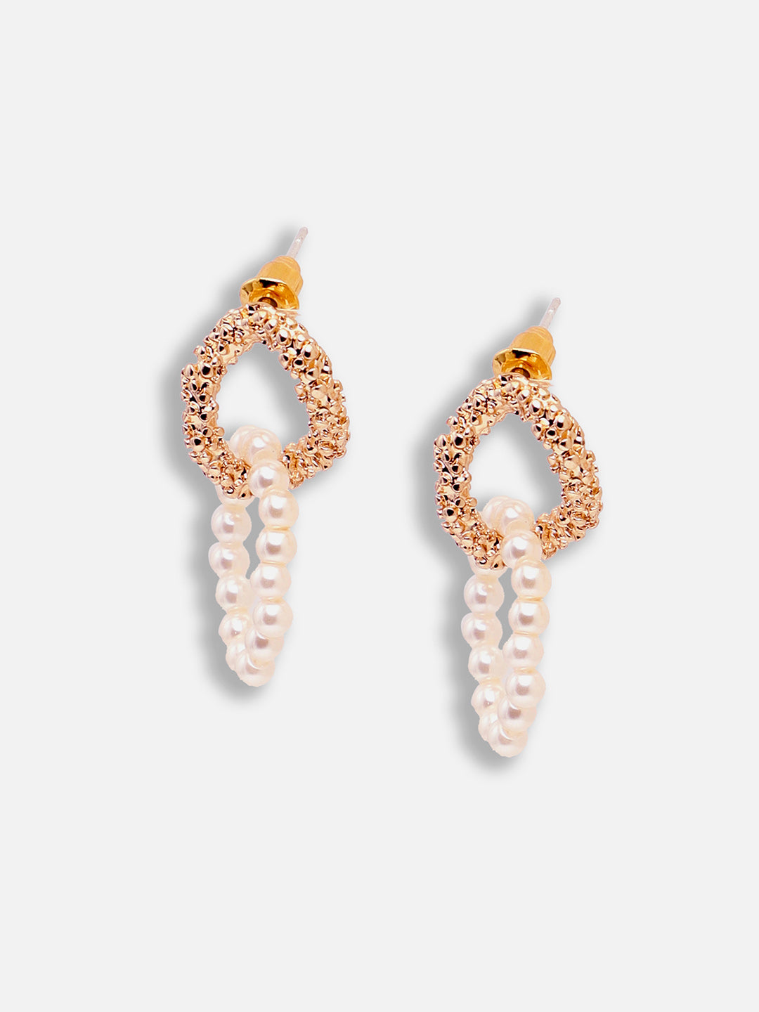 Gold Plated Party Designer Stone and Pearls Drop Earring For Women