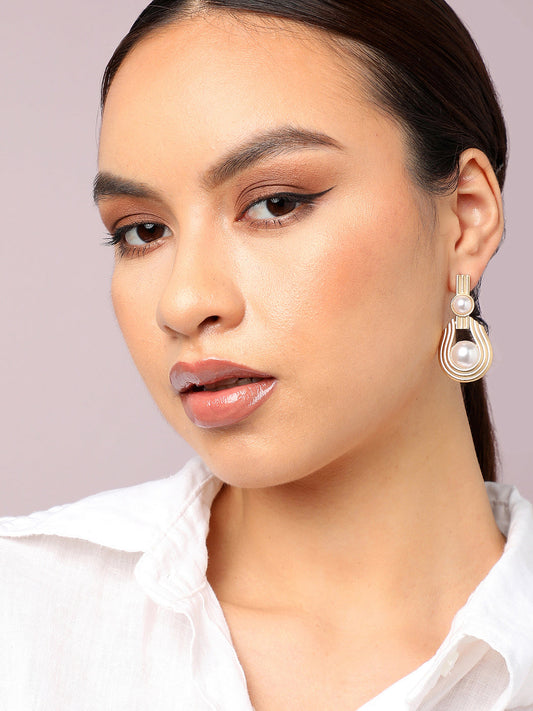 Gold Plated Party Designer Stone and Pearls Drop Earring For Women