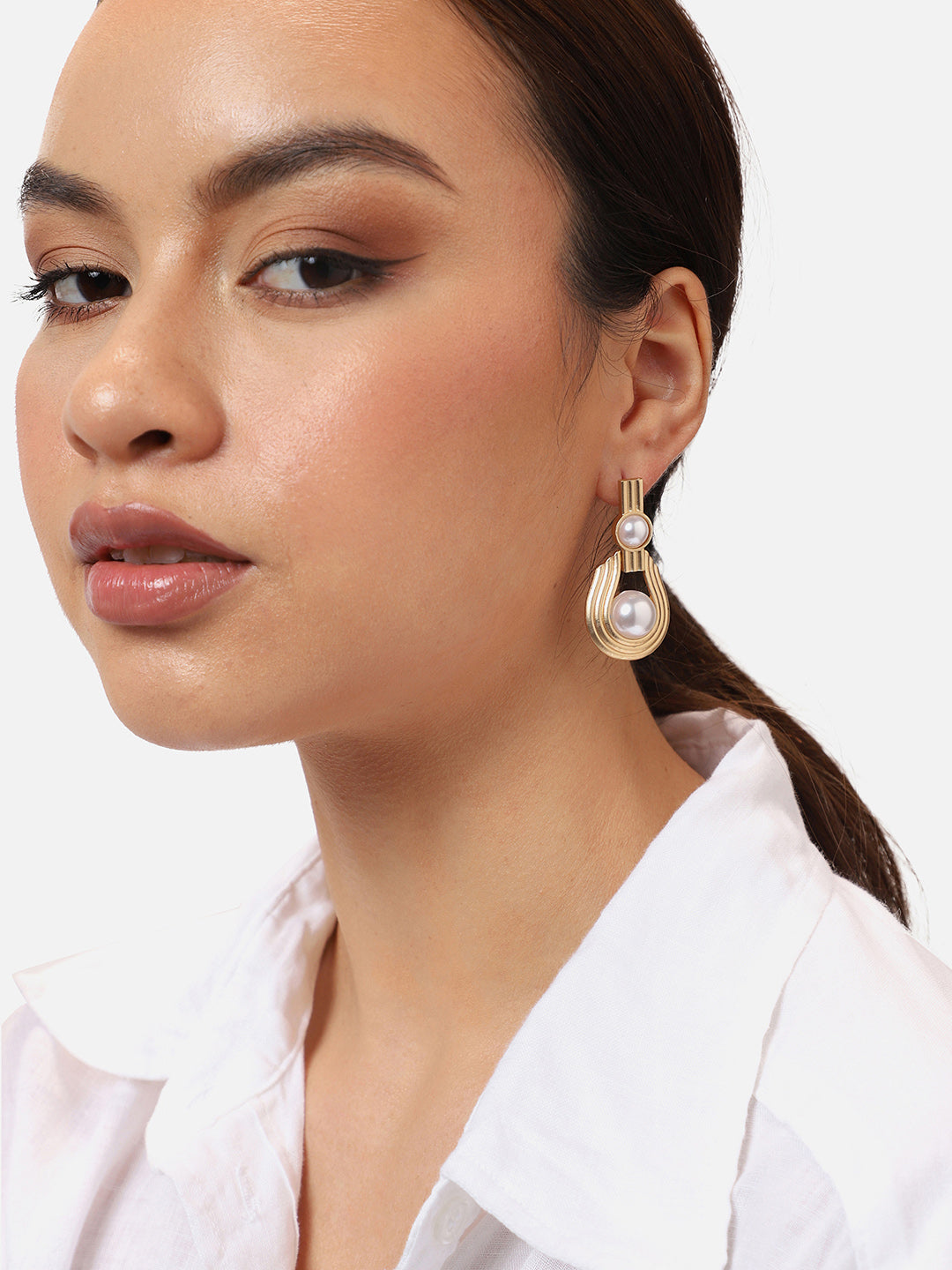 Gold Plated Party Designer Stone and Pearls Drop Earring For Women