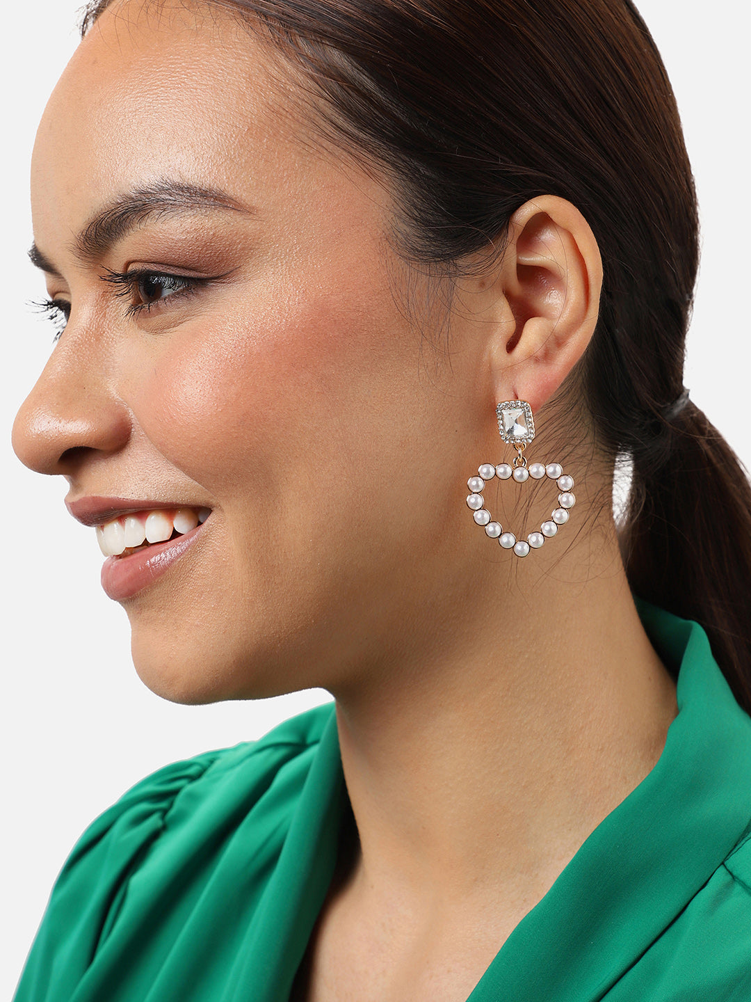 Gold Plated Party Designer Stone and Pearls Drop Earring For Women