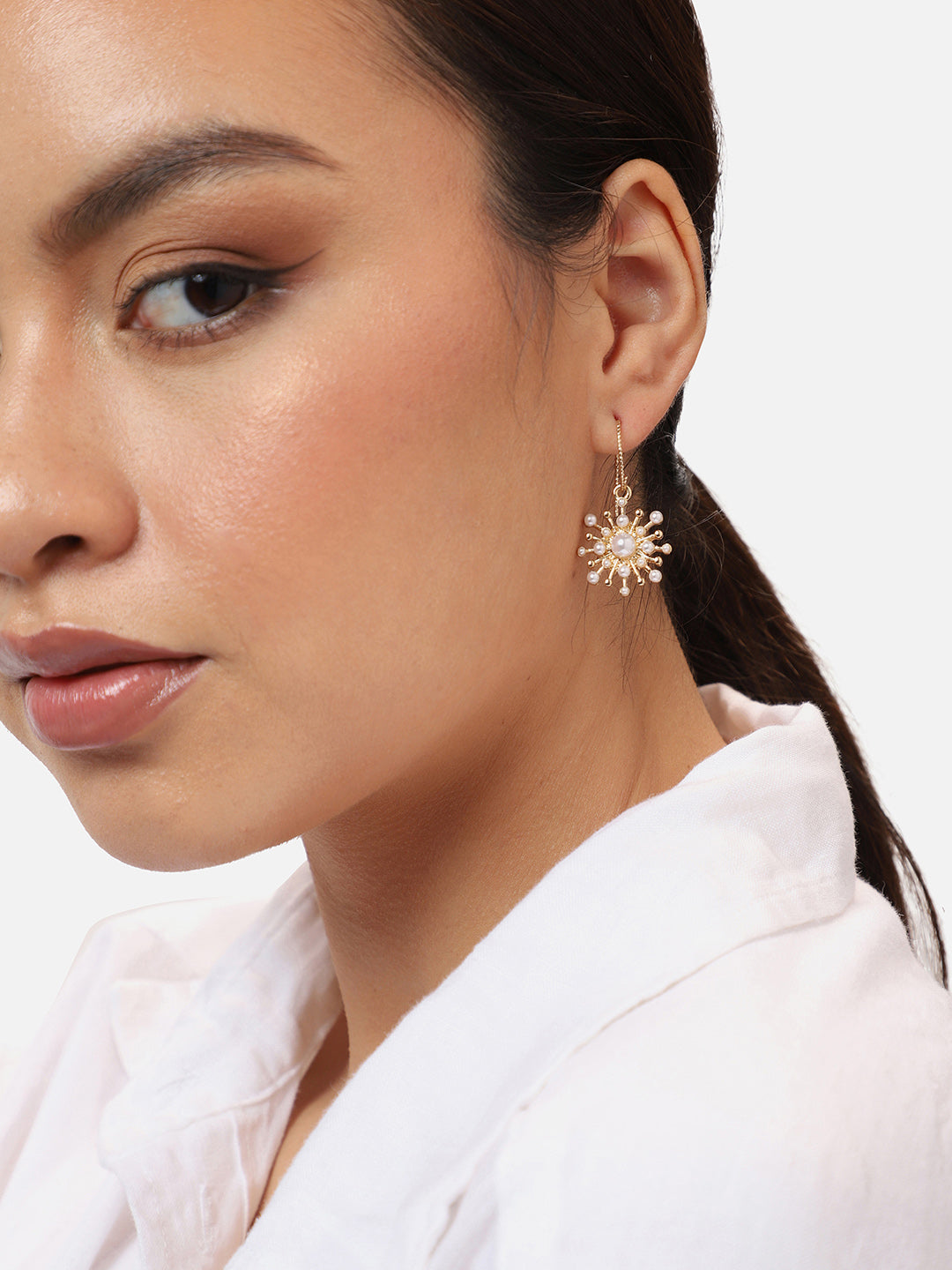 Gold Plated Party Designer Stone and Pearls Drop Earring For Women
