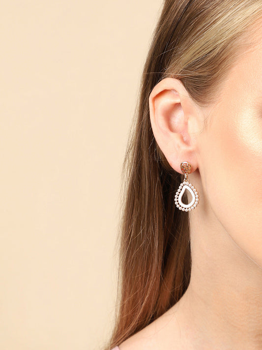 Gold Plated Party Designer Stone and Pearls Drop Earring For Women